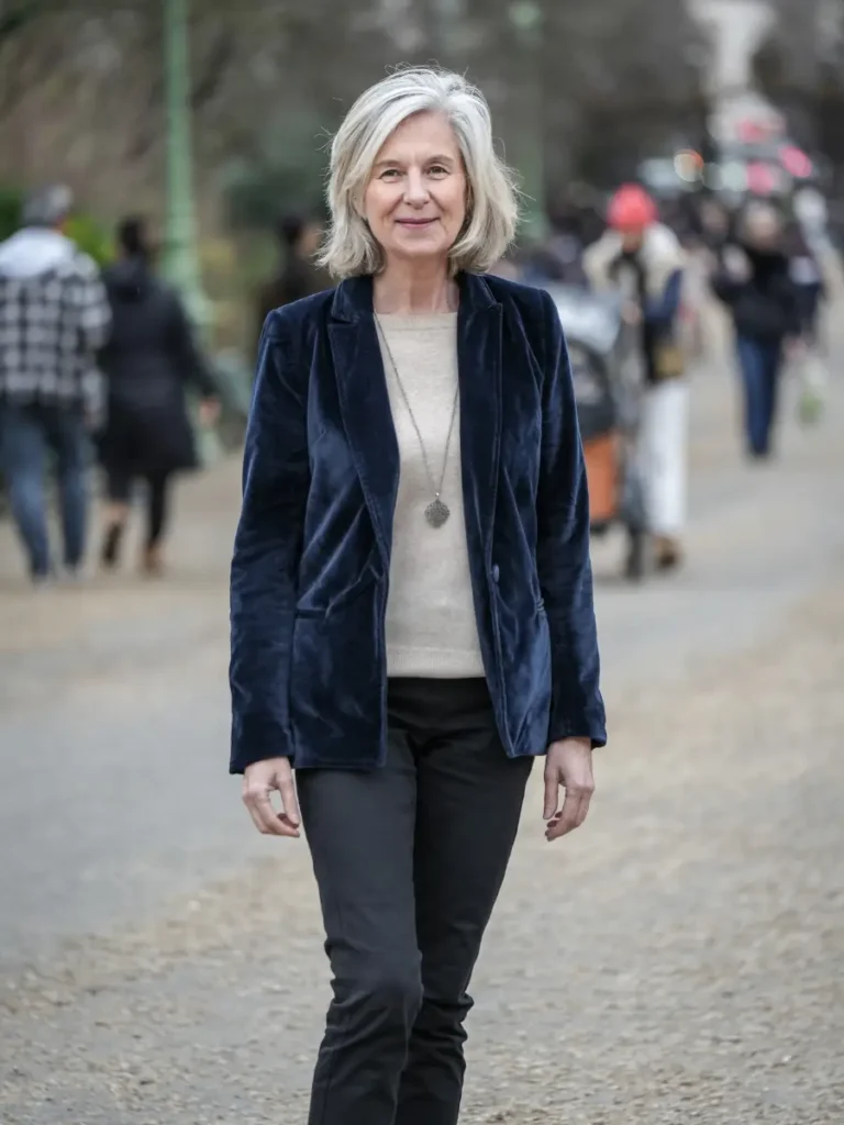 Catherine Chavigny marchant dans un environnement naturel, illustrant son approche du coaching fondée sur l'art, la nature et le leadership.