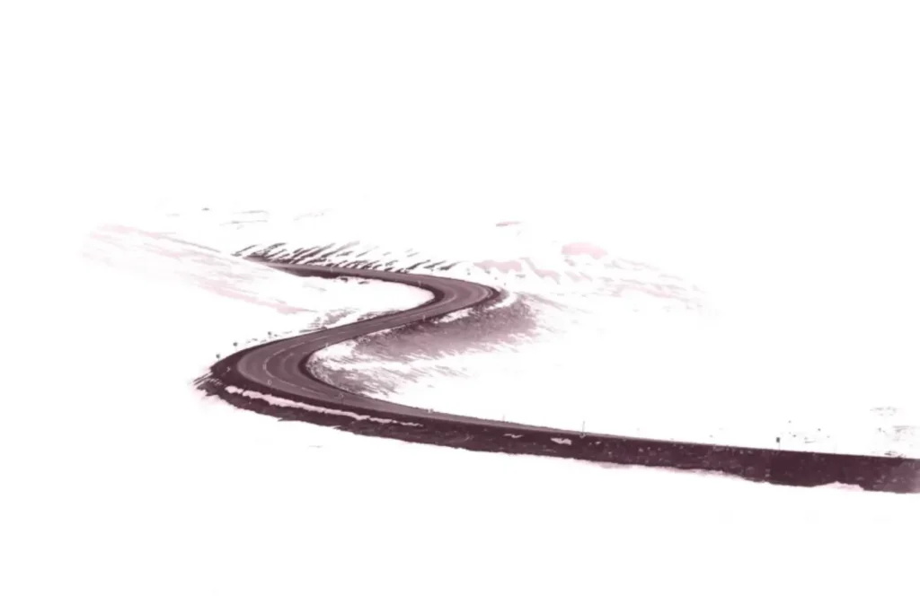 Chemin sinueux illustrant les différentes étapes d'une reconversion professionnelle et d'un changement de parcours.